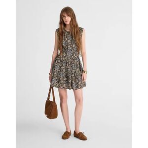 Madewell Black Floral Mini Dress with Cream & Blue Accents
